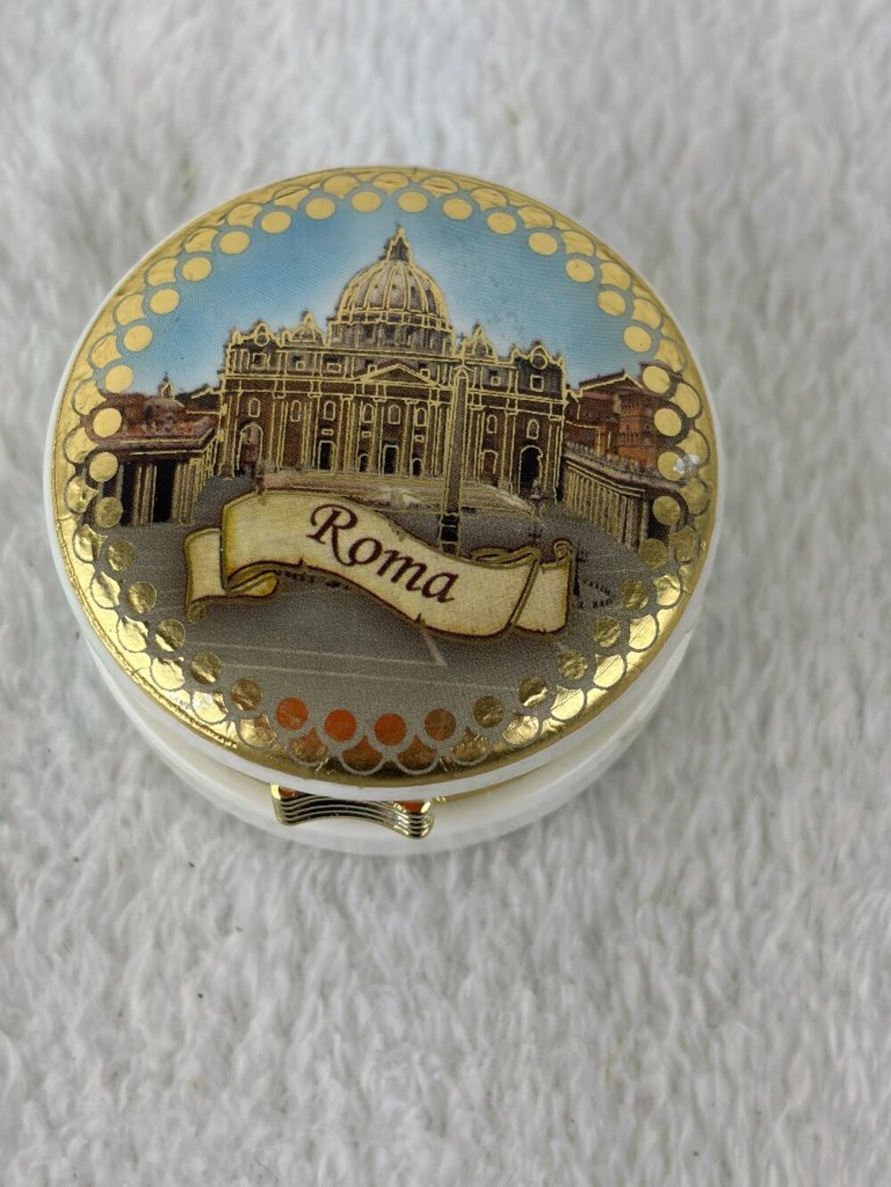 Italian Alabaster Trinket Box Roma St Peter’s Basilica Vatican 3.25”